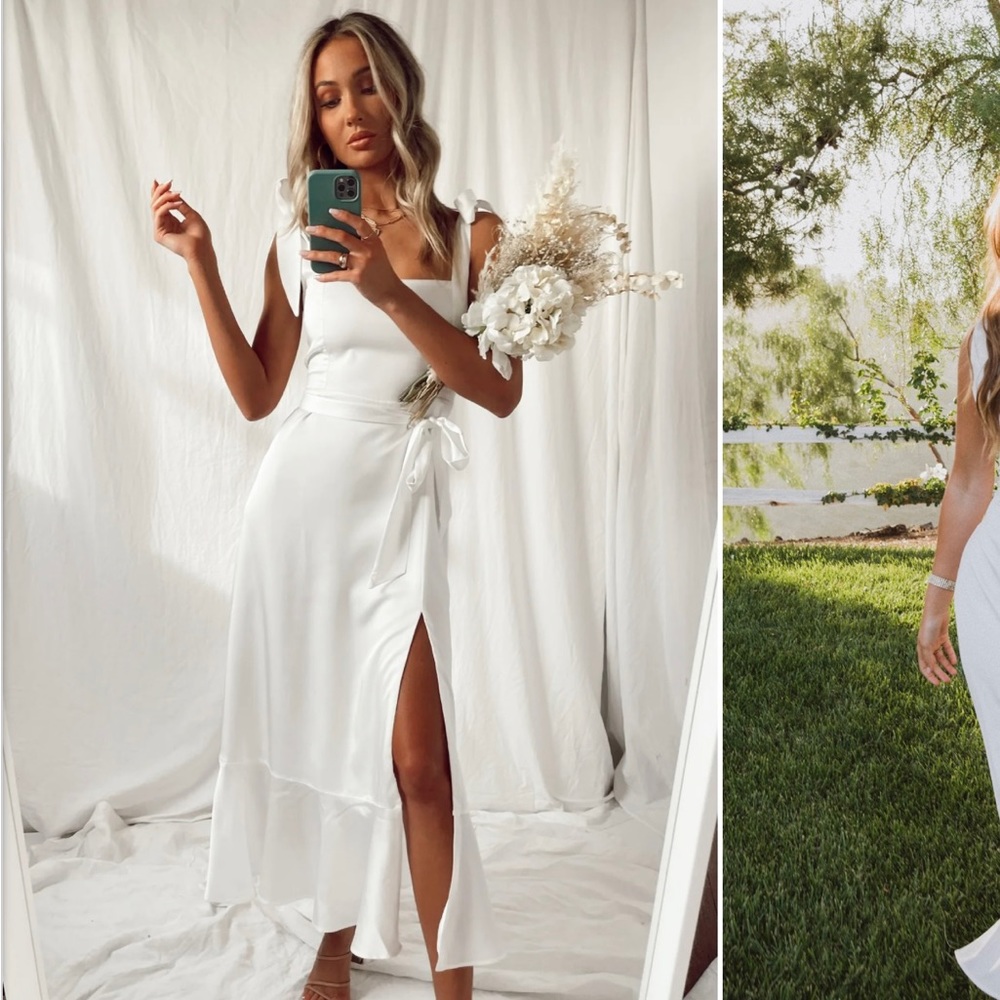 Show Me Your Mumu Garden Midi Dress, Ivory Luxe Satin - S